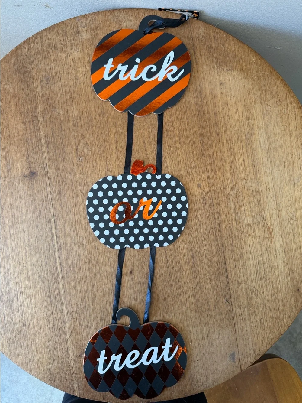 Hobby Lobby Orange Black White Halloween 'Trick or Treat' Hanging Pumpkin Sign